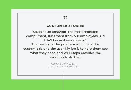 Graphic of a WellSteps customer testimonial.