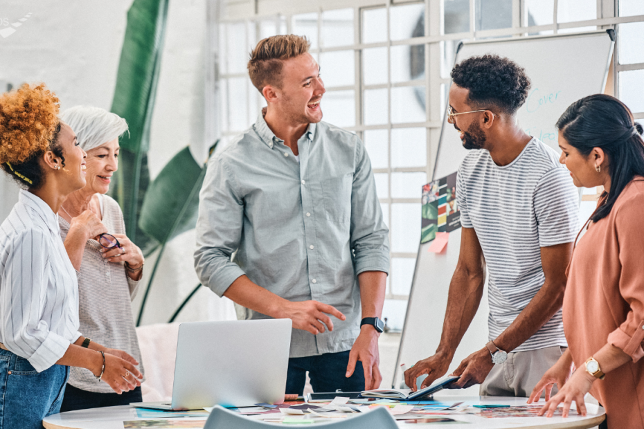 A group of business leaders discussing a wellness program