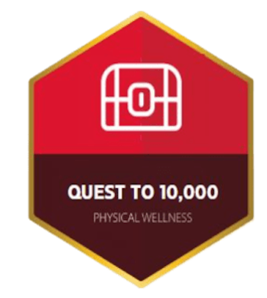 Step challenge badge promoting a 10,000-step daily goal to improve physical wellness, increase activity levels, and support overall employee health.