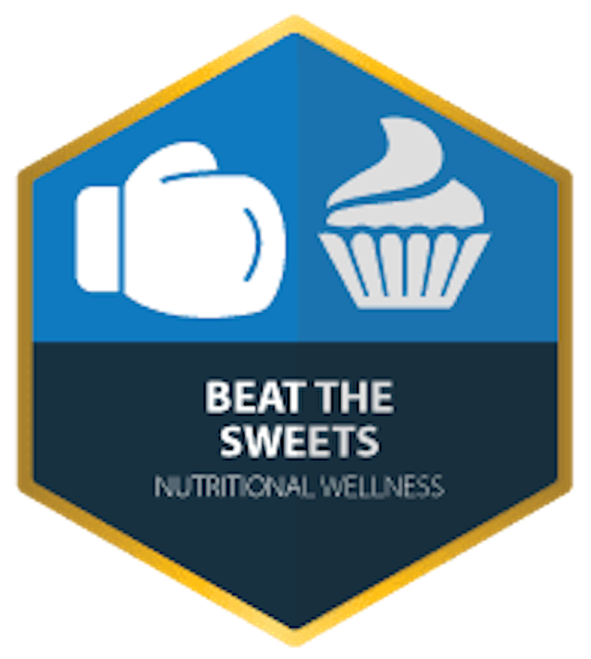 Nutrition challenge badge encouraging reduced sugar intake to improve eating habits, support weight management, and enhance overall employee wellness.