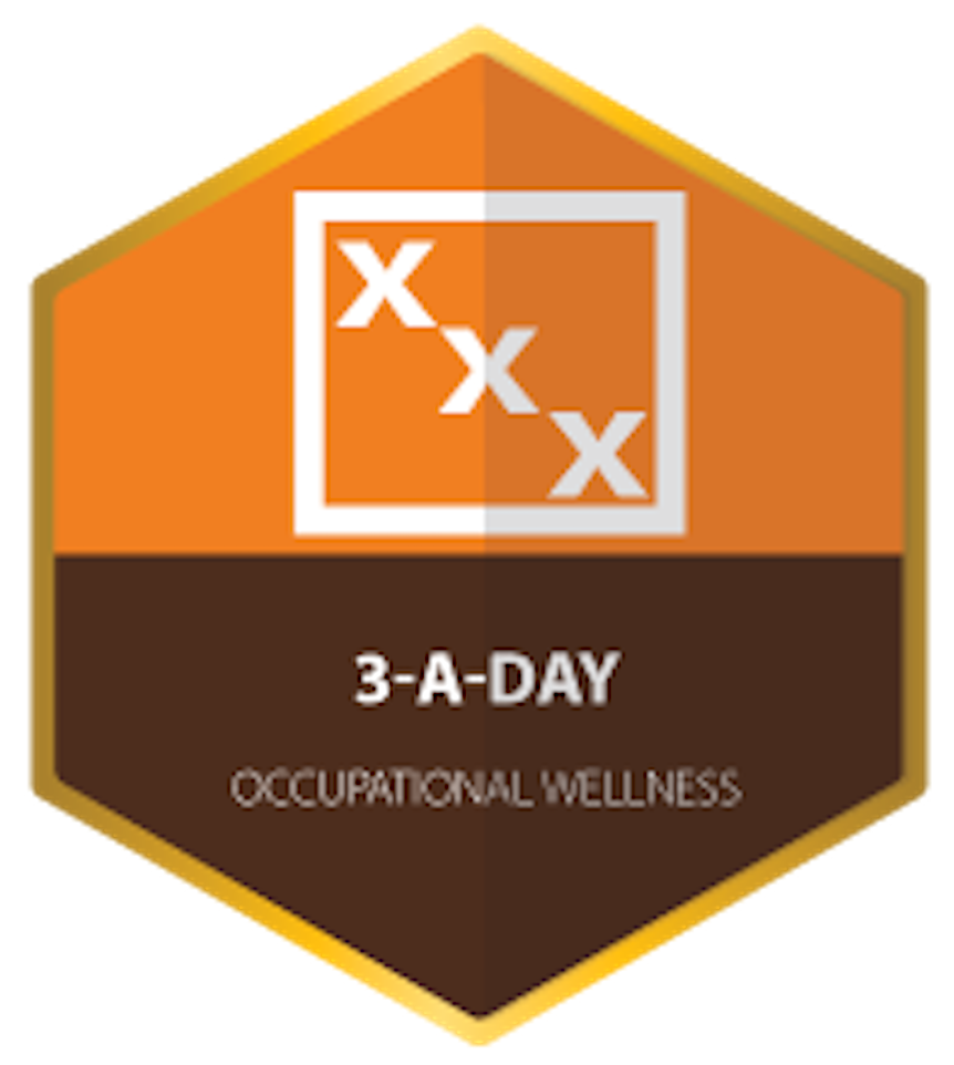 Occupational wellness challenge badge encouraging three daily intentional actions to improve focus, productivity, and workplace performance.